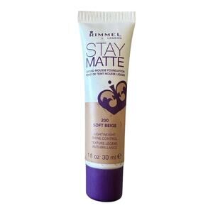 Rimmel London Stay Matte Liquid Mousse Foundation 200 Soft Beige Liquid 1 oz NEW